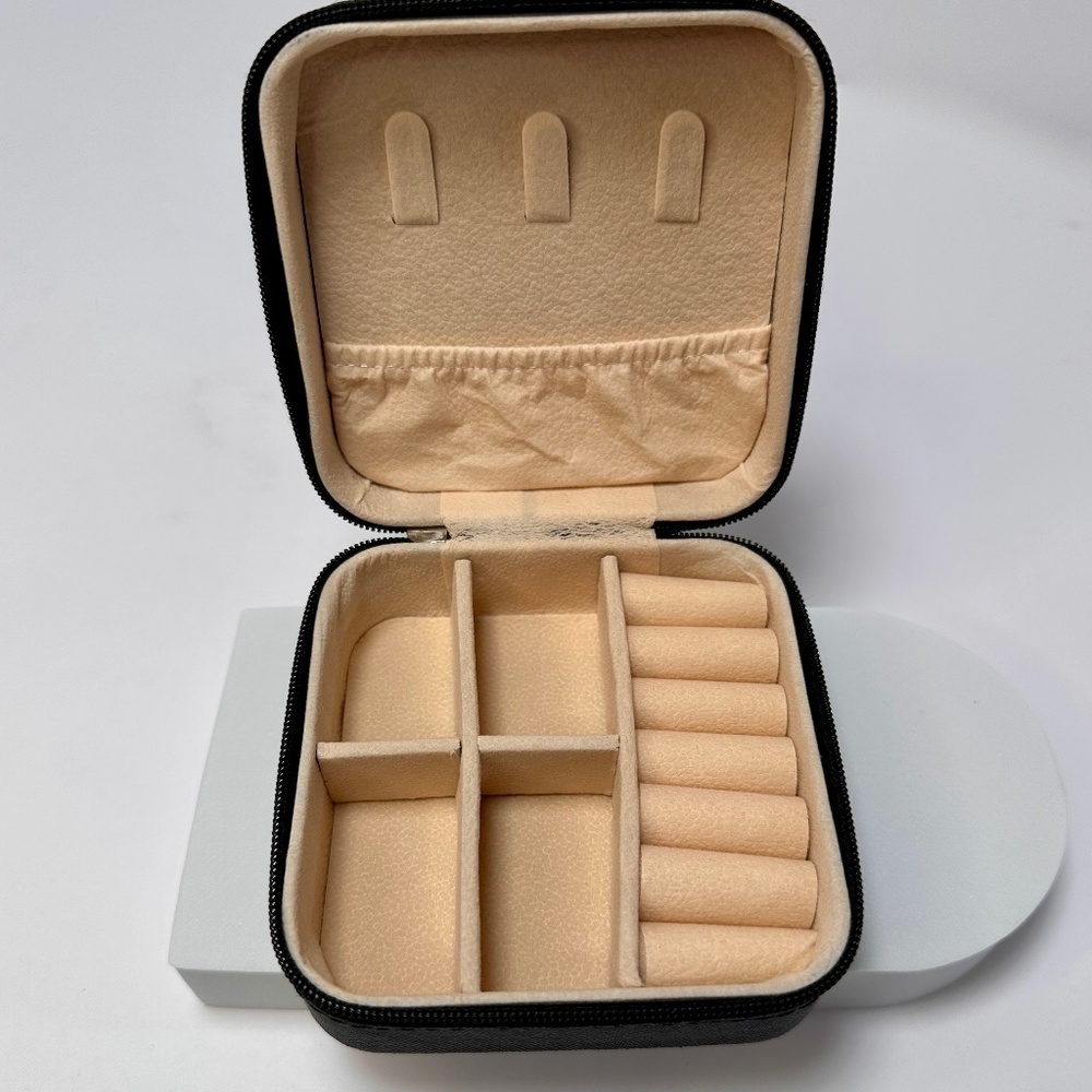 Black Mini Jewelry Organizer Case Zippered Travel Size New
